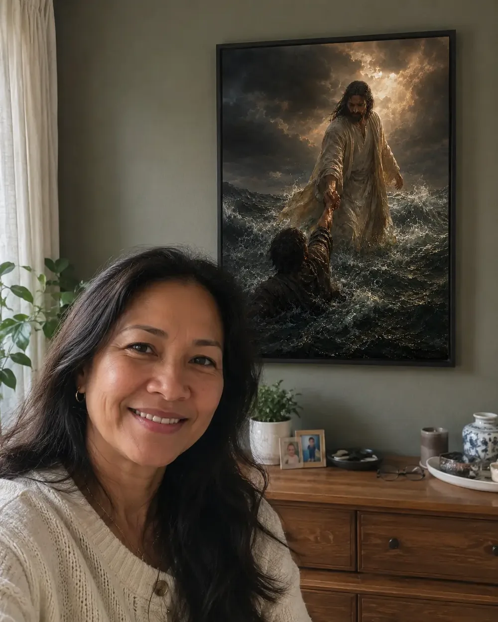 Everglory Art He Reached for Me canvas displayed in a customer home
