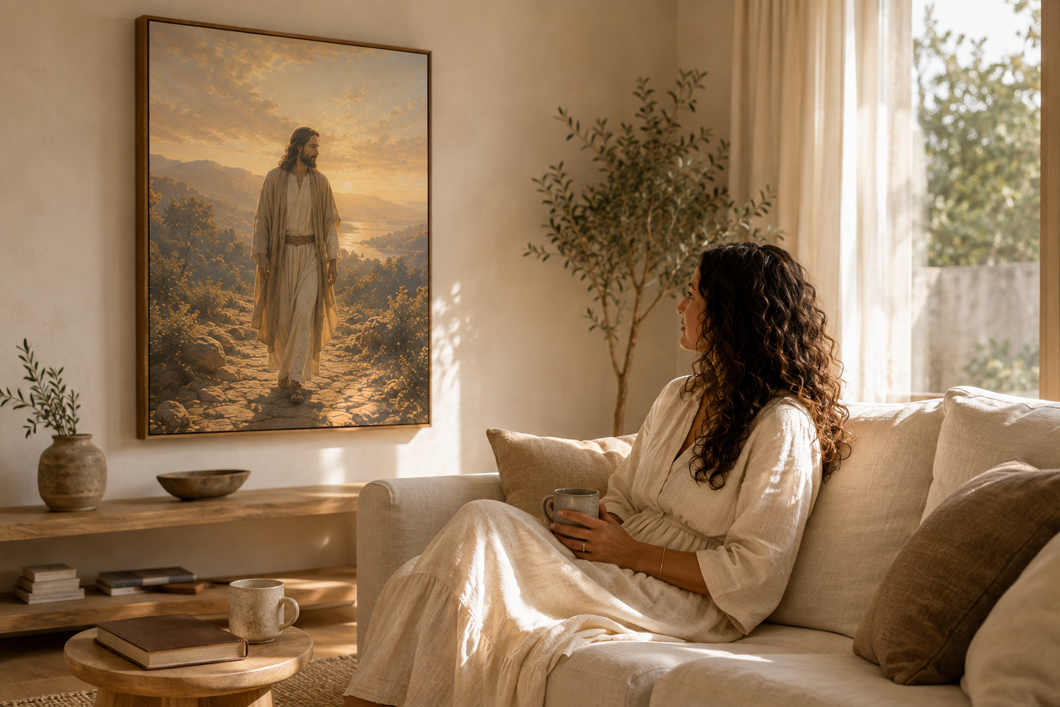 An Everglory canvas hanging in a sunlit living room